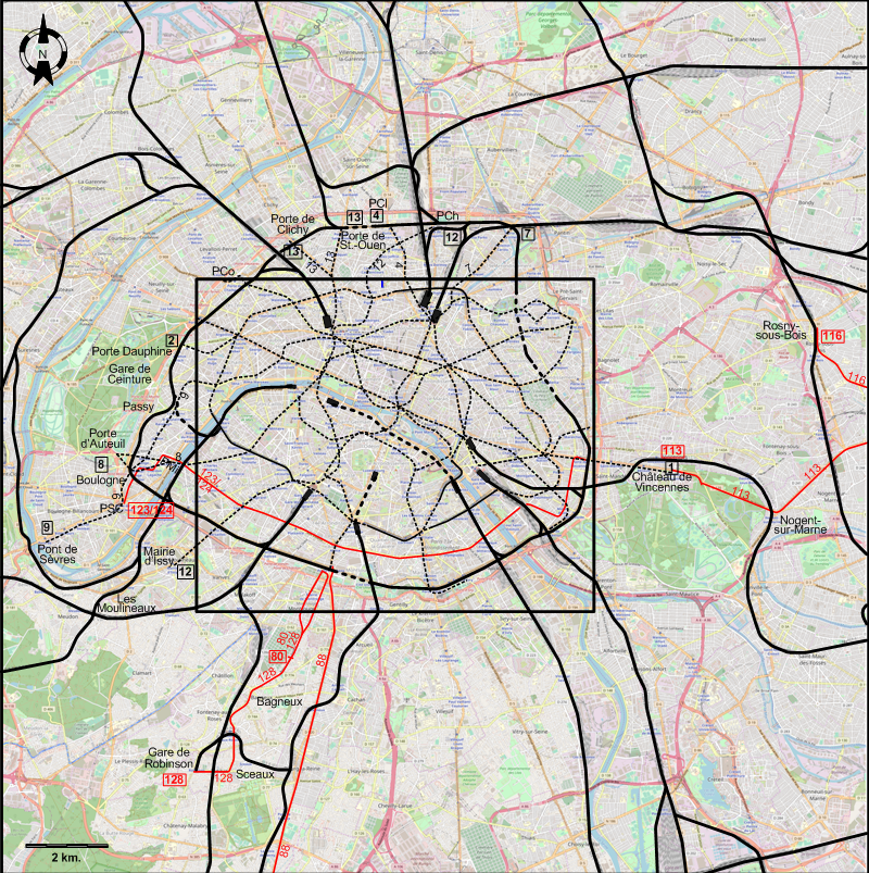 Paris 1937 inner surroundings tram map
