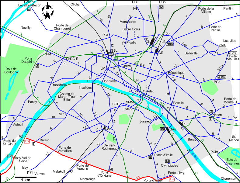 Paris 2007 downtown tram map