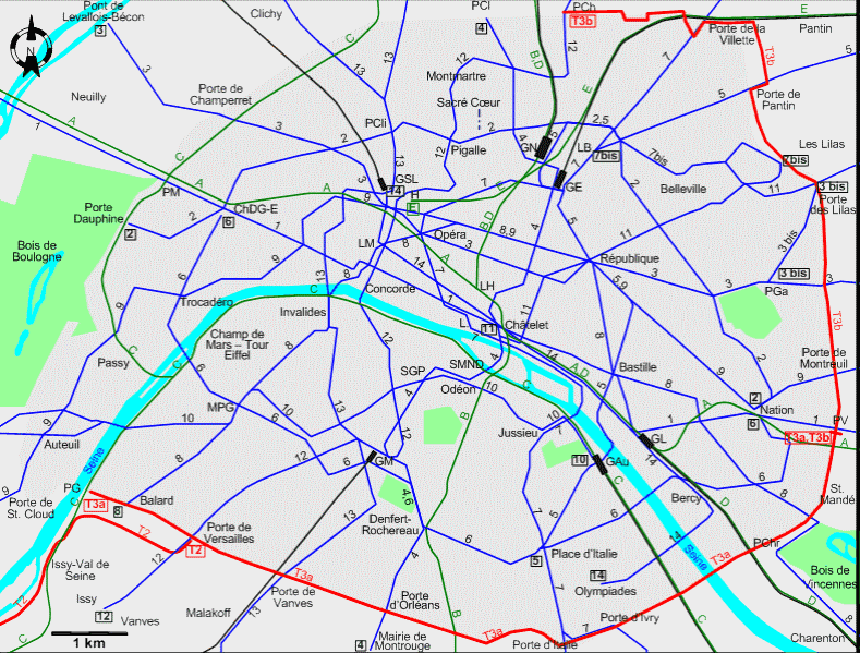 Paris 2013 downtown tram map