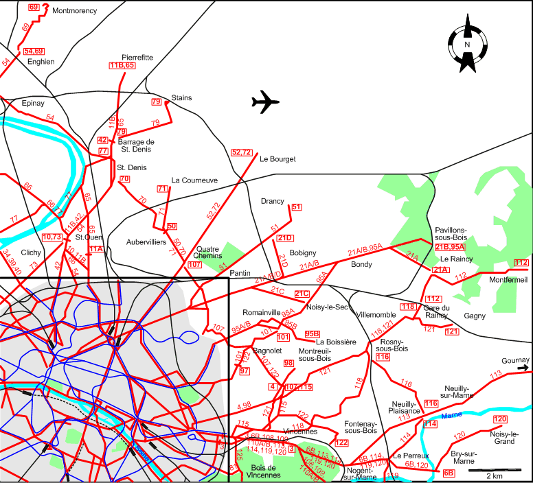 Paris 1933 eastern and northern suburbs tram map