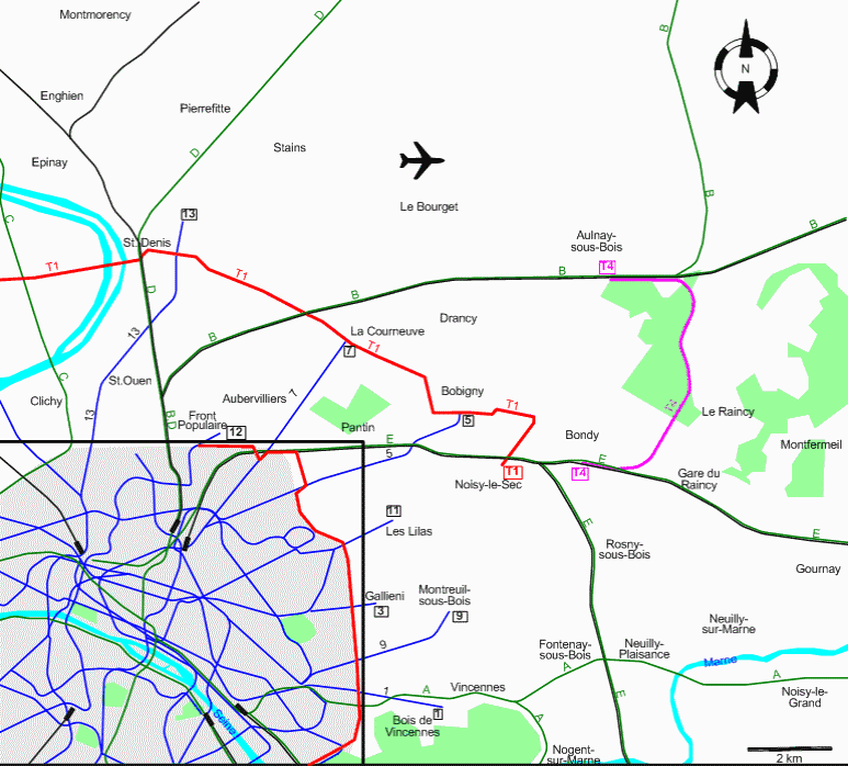 Paris 2007 eastern and northern suburbs tram map