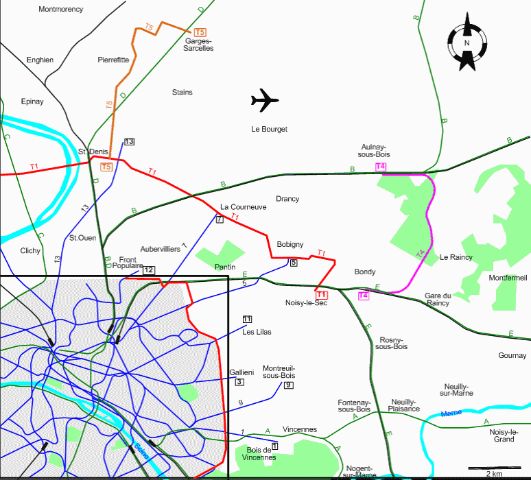 Paris 2013 eastern and northern suburbs tram map