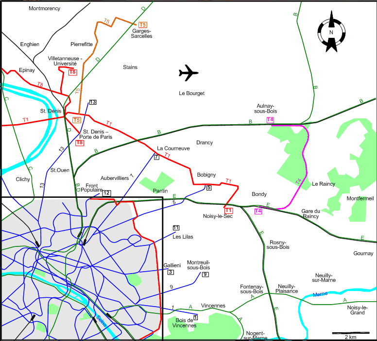 Paris 2013 eastern and northern suburbs tram map