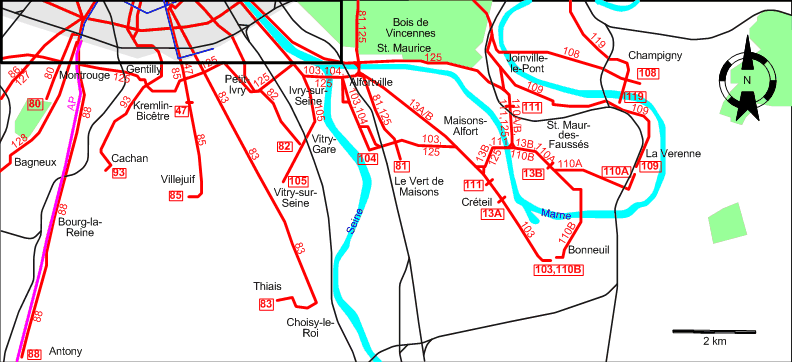 Paris 1933 southern suburbs tram map