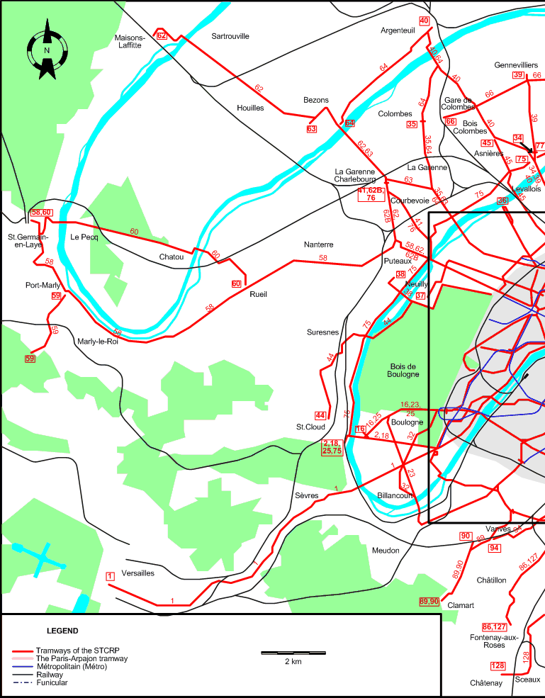 Paris 1926 western suburbs tram map