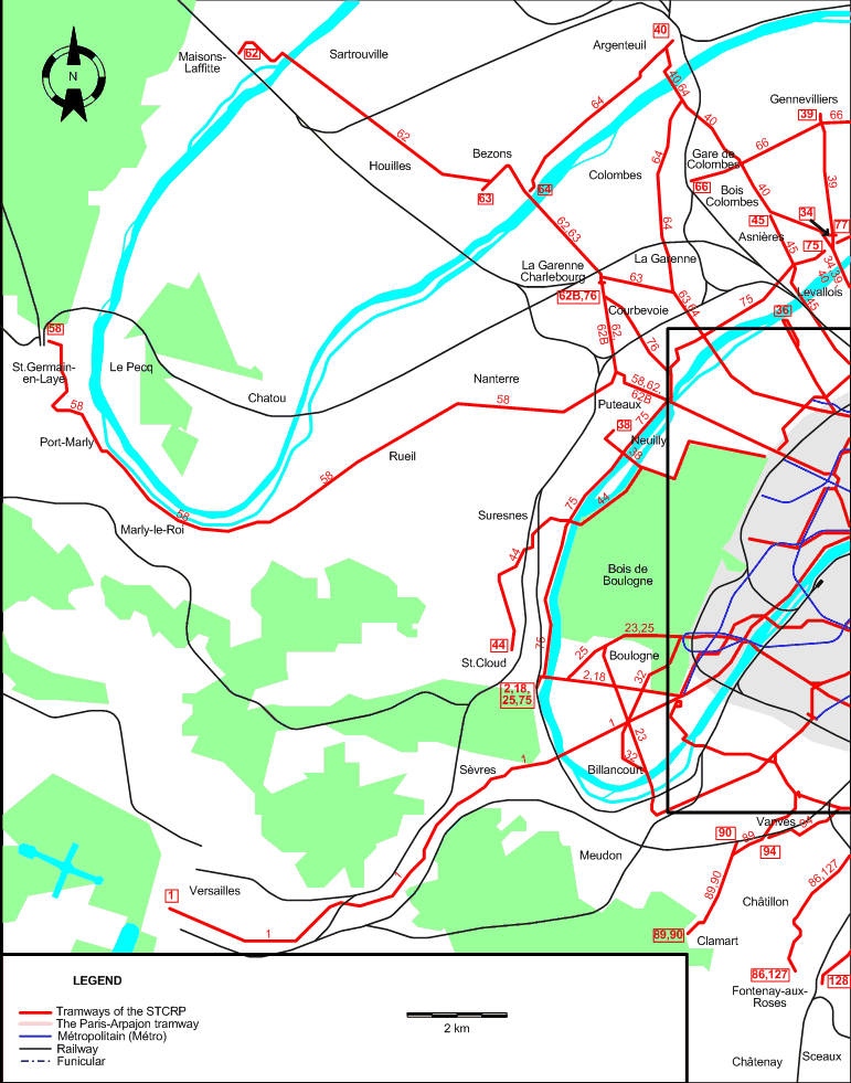 Paris 1933 western suburbs tram map