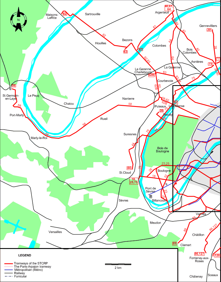 Paris 1935 western suburbs tram map