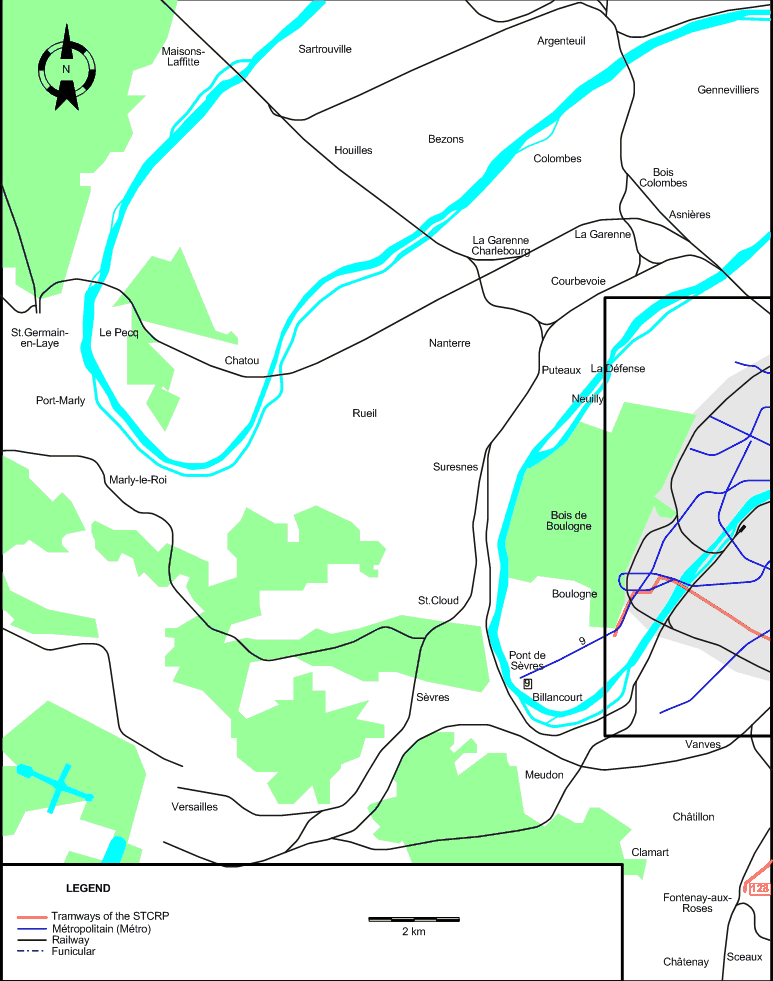 Paris 1937 western suburbs tram map