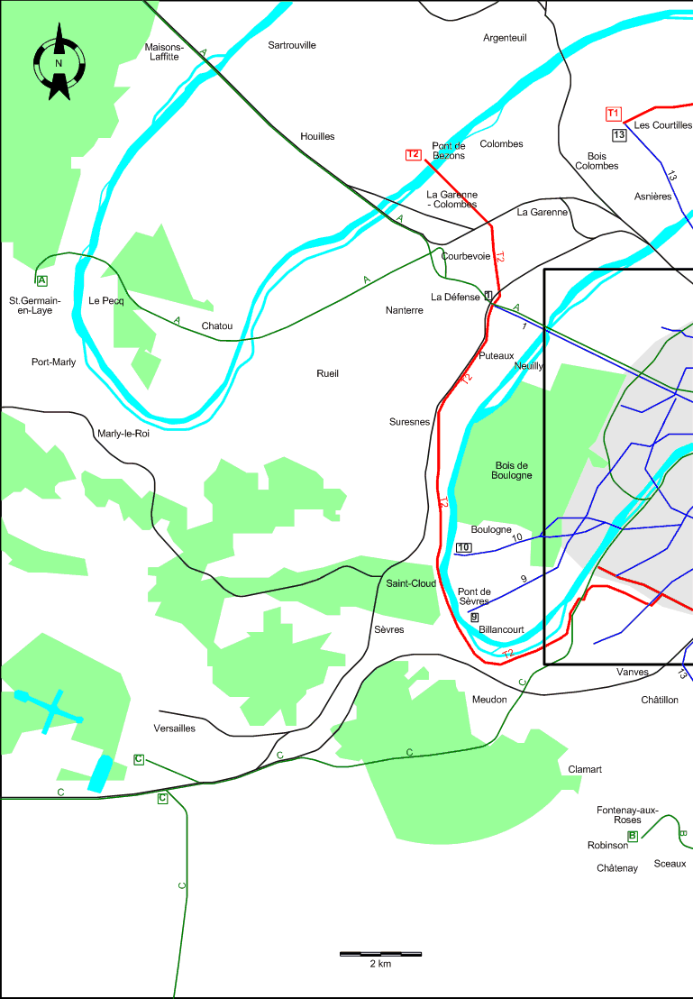 Paris 2009 western suburbs tram map