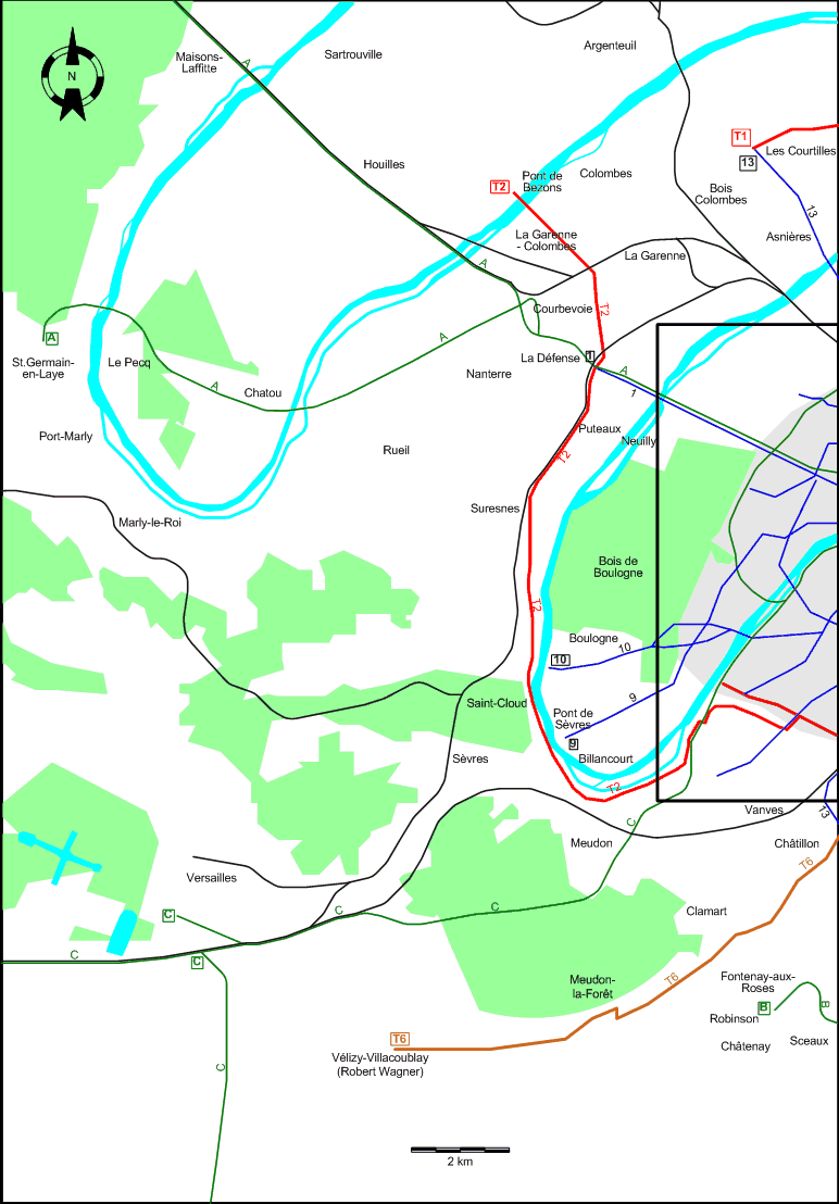 Paris 2012 western suburbs tram map