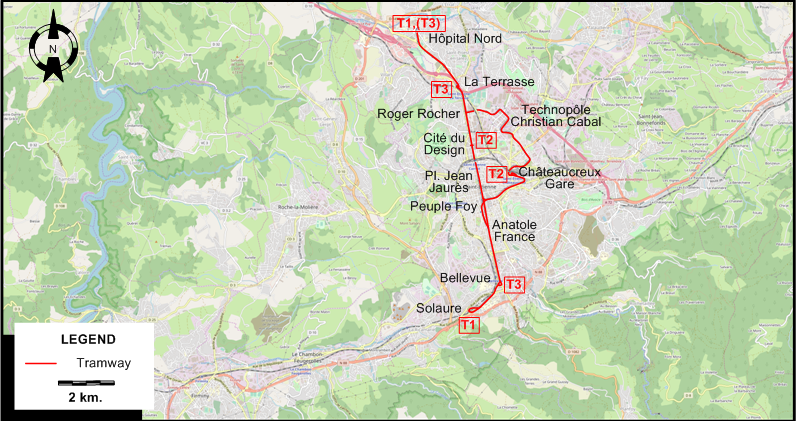 Saint-Étienne tram map 2019