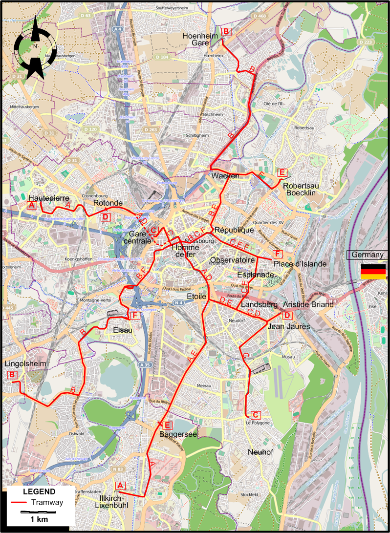 Strasbourg 2010 urban tram map