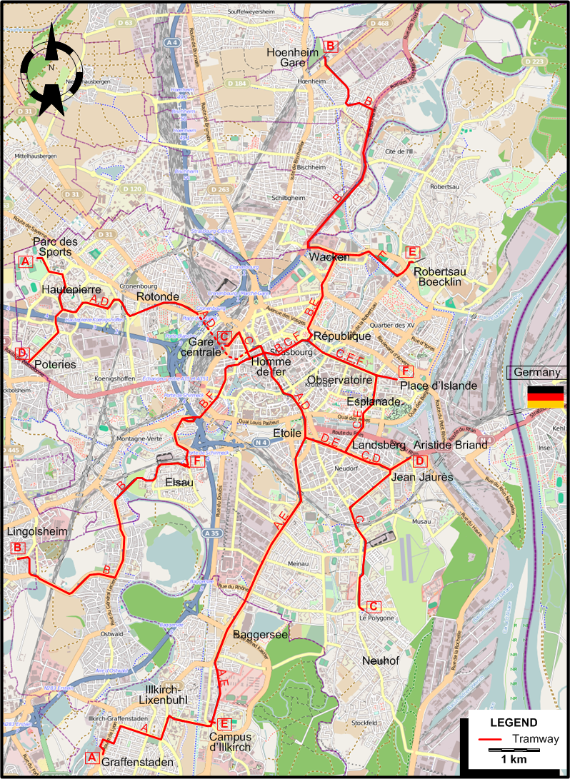 Strasbourg 2016 urban tram map