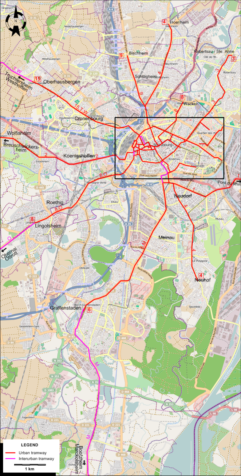 Strasbourg suburban tram map 1930