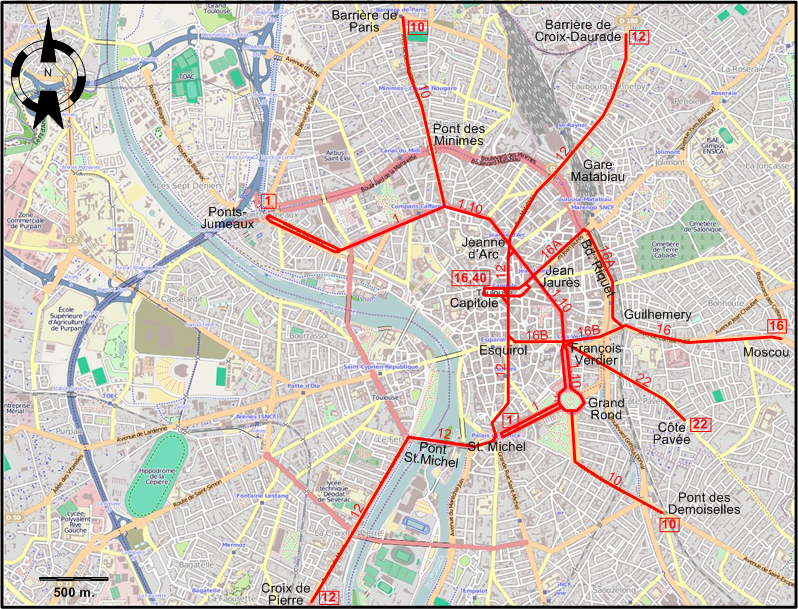 Toulouse tram map 1930