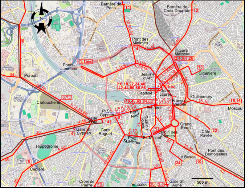 Toulouse central tram map 1930