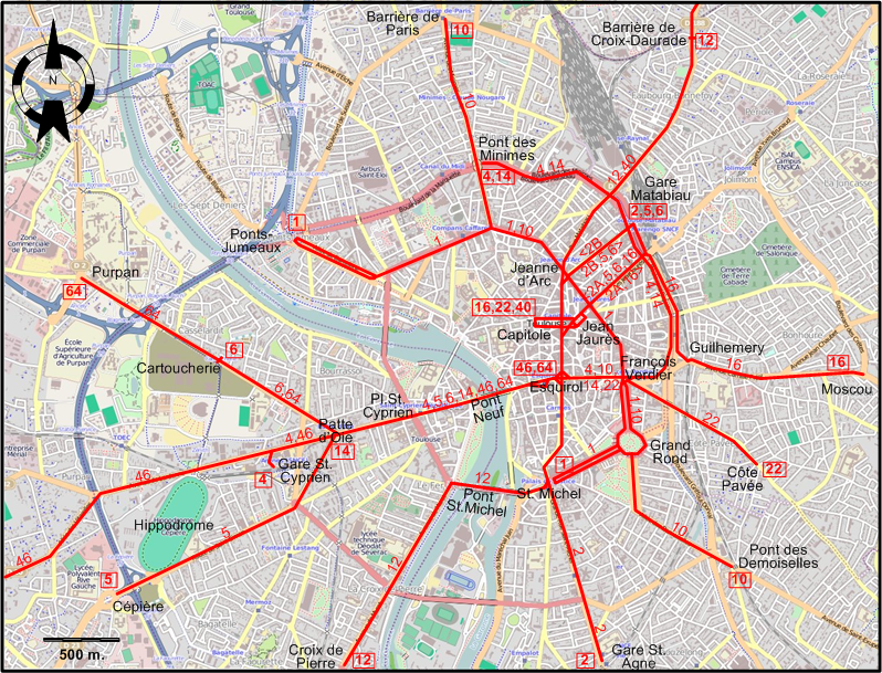 Toulouse central tram map 1950