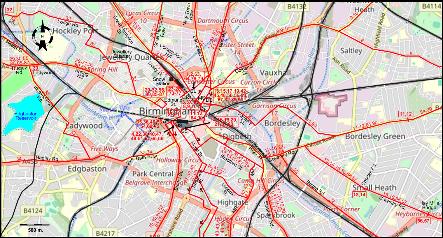 Birmingham 1930 downtown tram map
