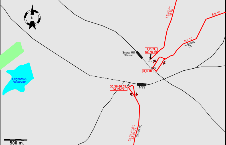 Birmingham 1950 downtown tram map