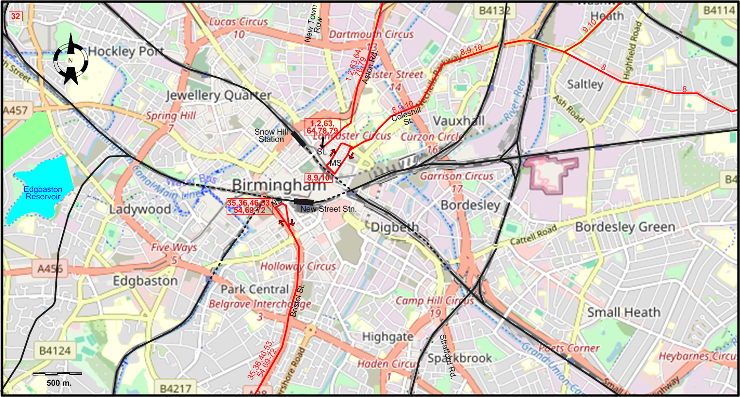 Birmingham 1950 downtown tram map