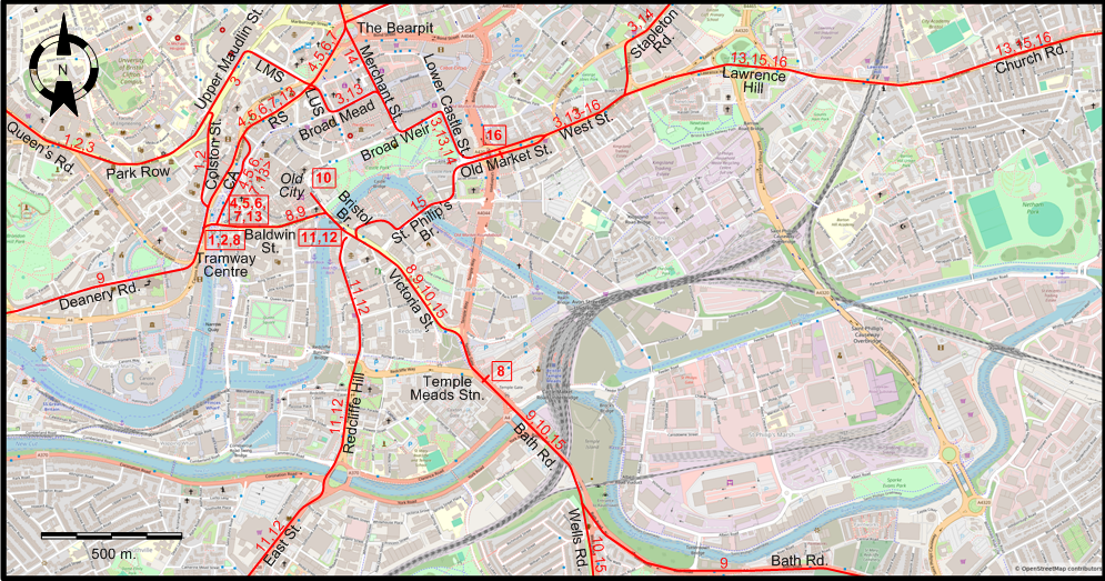 Bristol Centre 1938 tram map