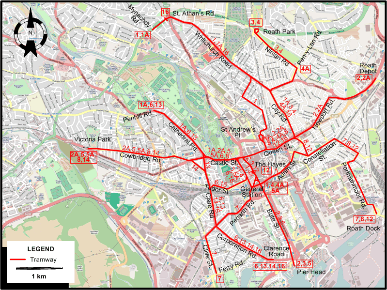 Cardiff 1929 tram map