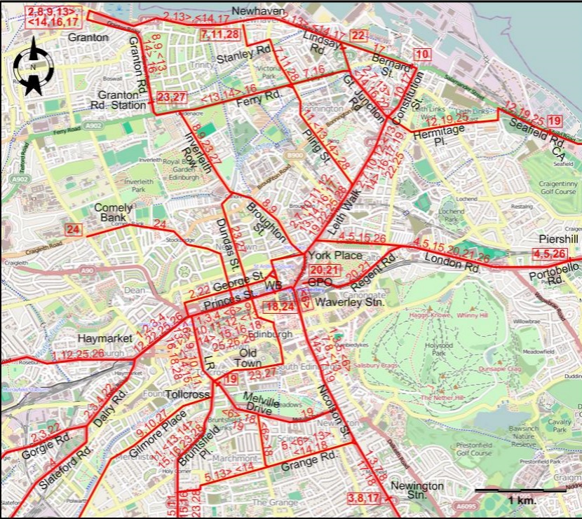 Edinburgh 1950 downtown tram map