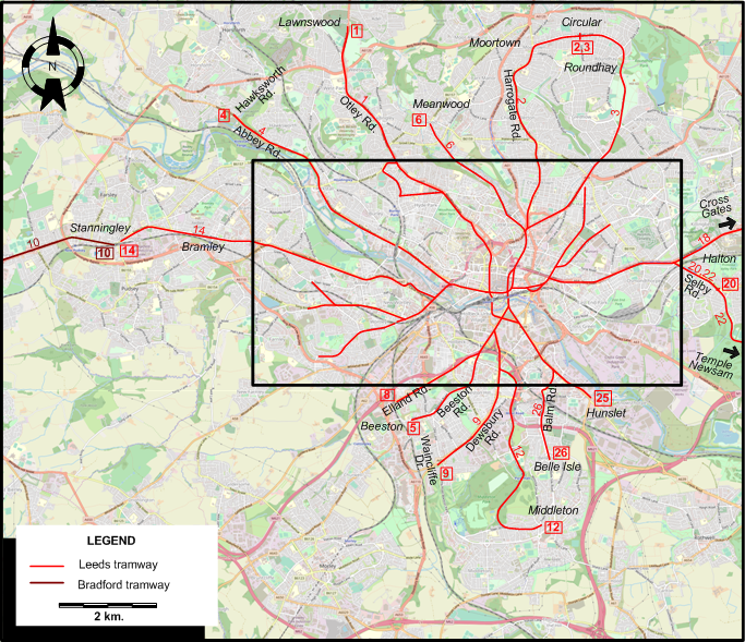 Leeds 1945 tram map