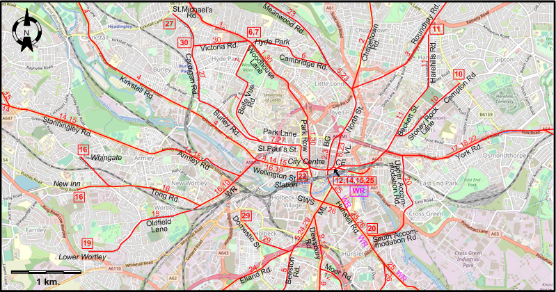 Leeds 1931 central tram map