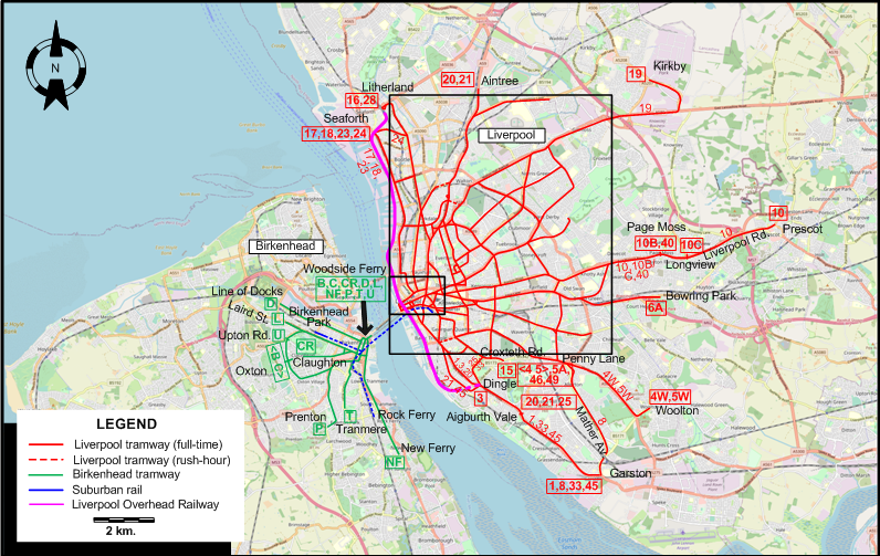 Liverpool Birkenhead Region 1947 tram map