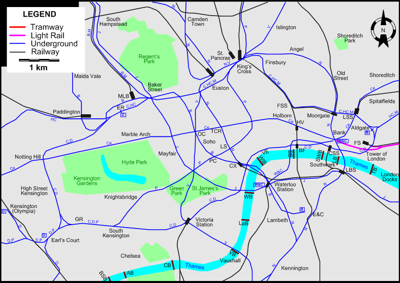 London 2021 downtown tram map