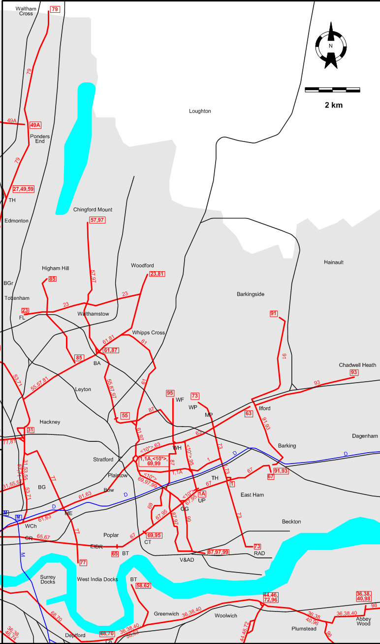 East London 1934 tram map