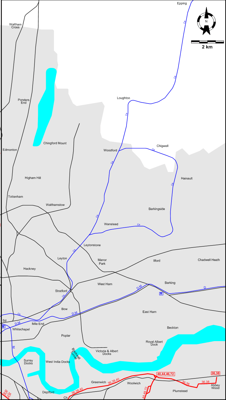 East London 1952 tram map