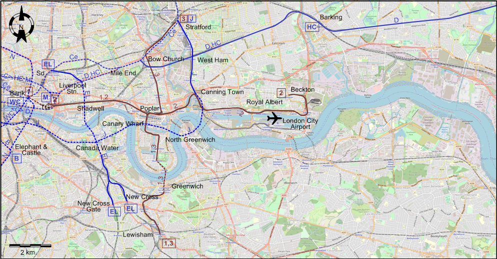 East London 2000 urban rail map