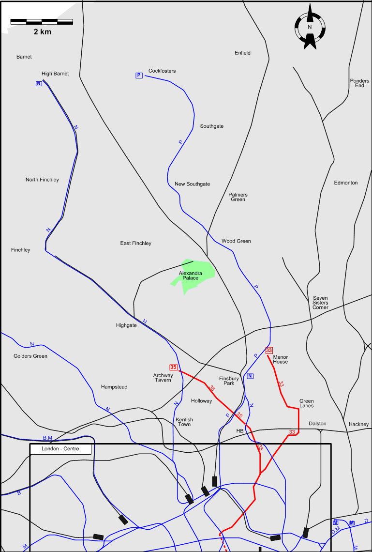 North London 1940 tram map