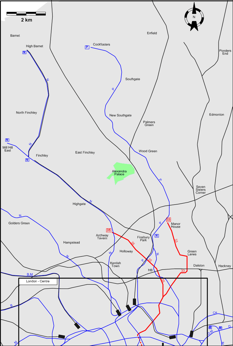 North London 1952 tram map