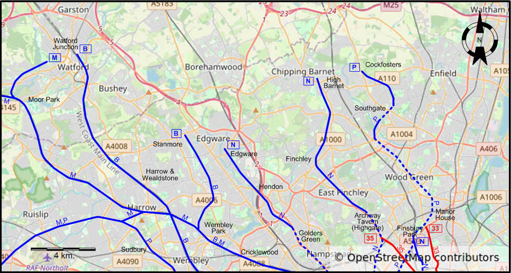 North London 1940 tram map