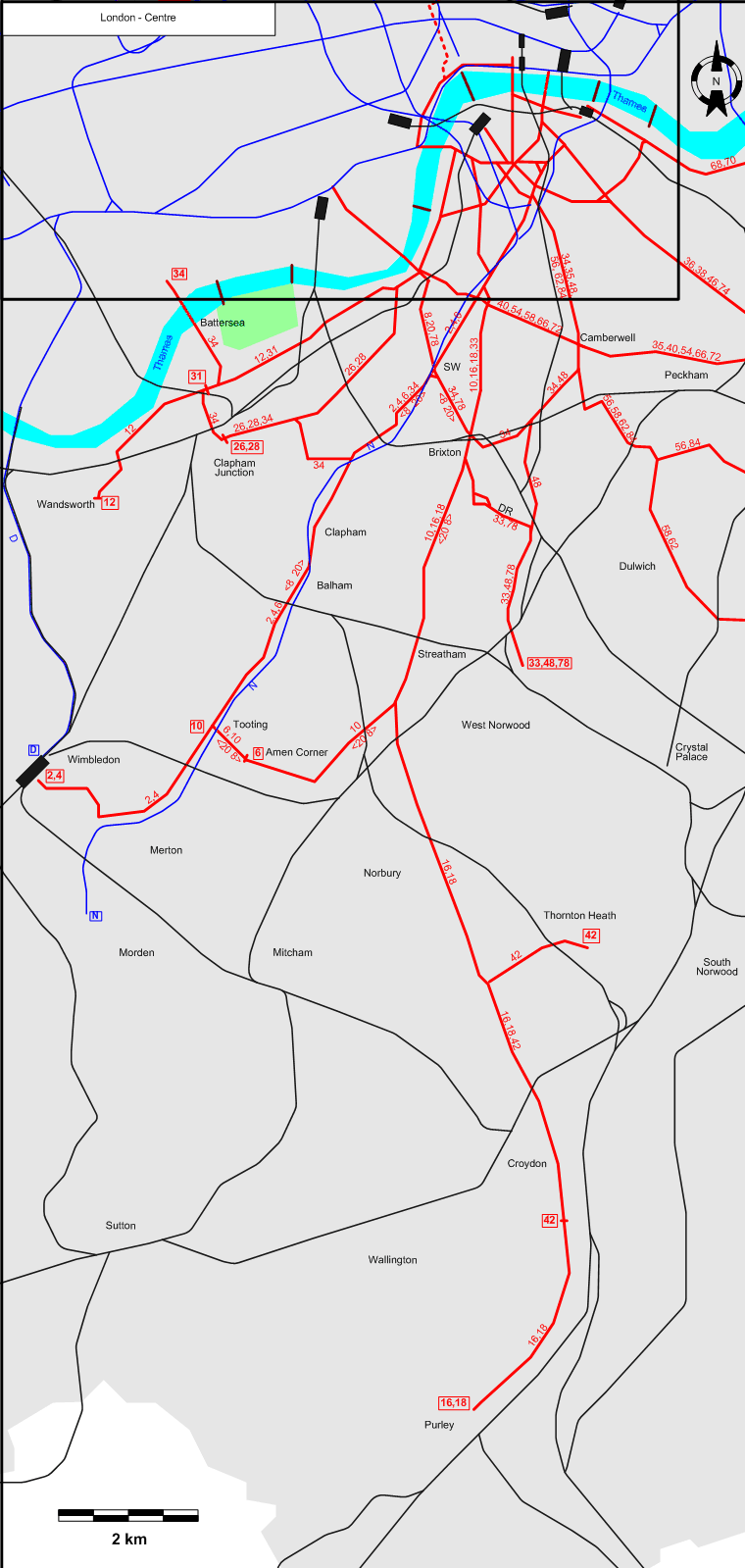 South London 1940 tram map