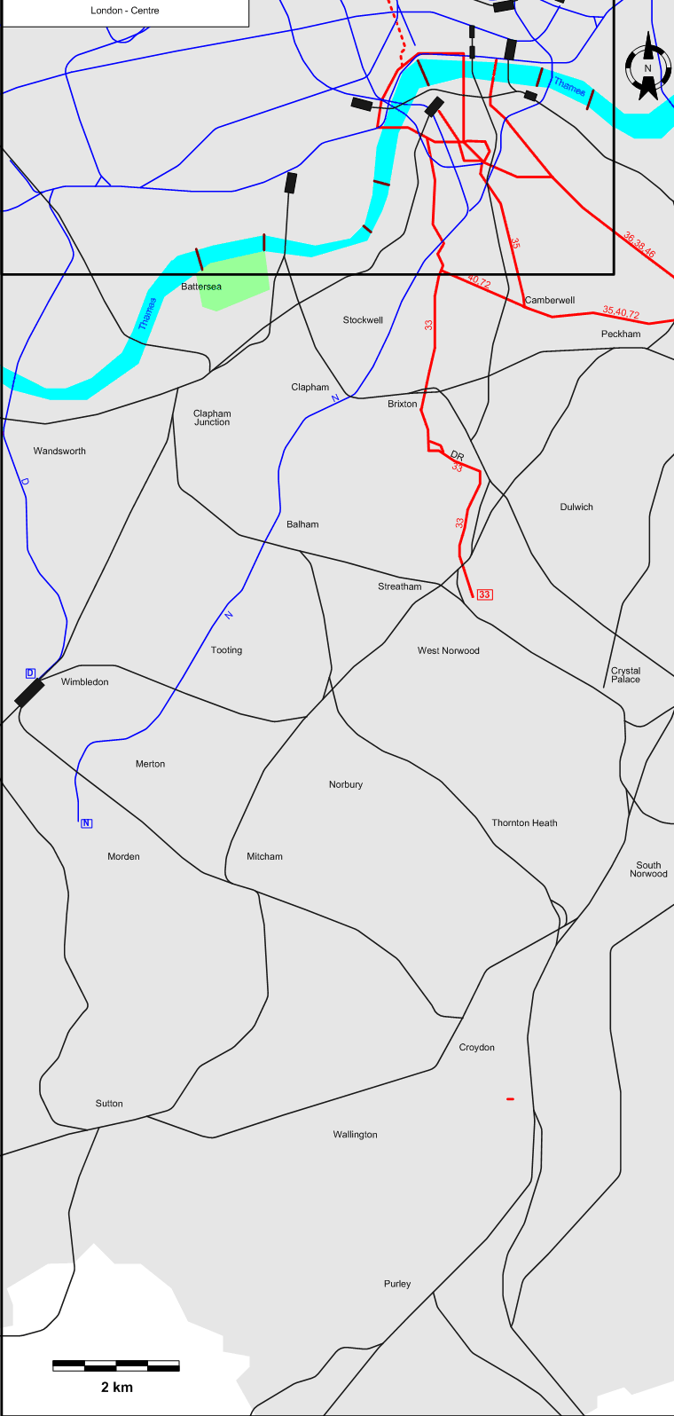 South London 1952 tram map