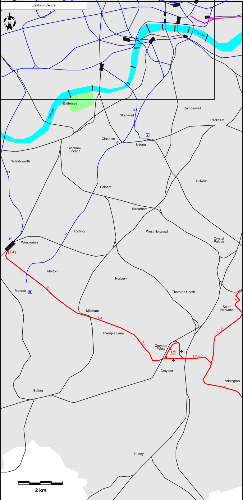 South London 2016 tram map