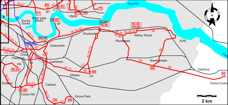 Southeast London 1934 tram map