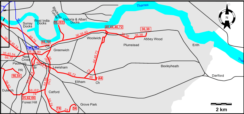 Southeast London 1940 tram map