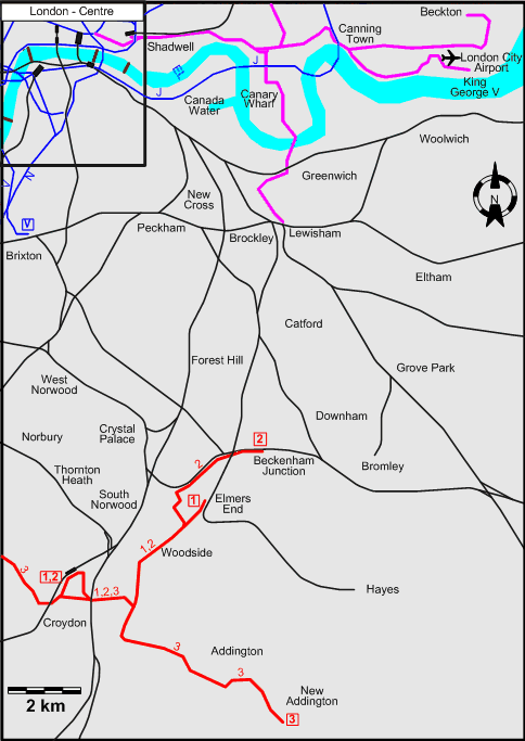 Southeast London 2007 tram map