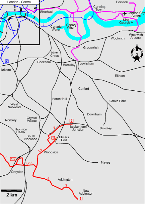 Southeast London 2011 tram map