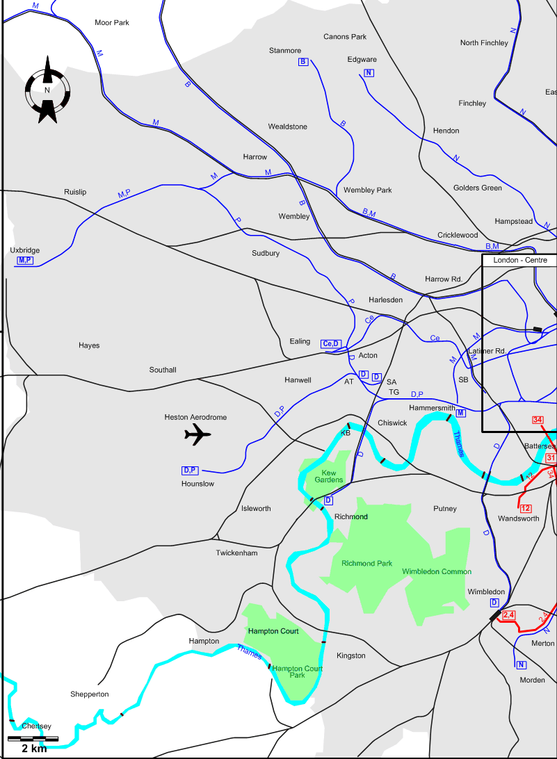 West London 1940 tram map