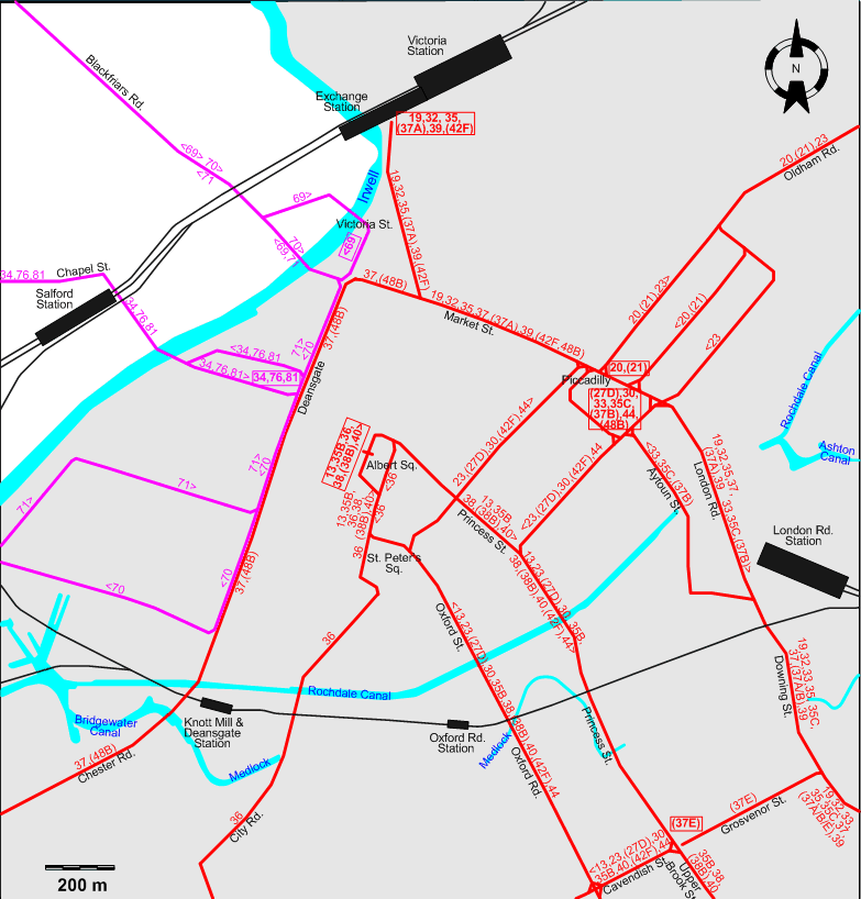 Manchester Downtown City Region 1944 tram map