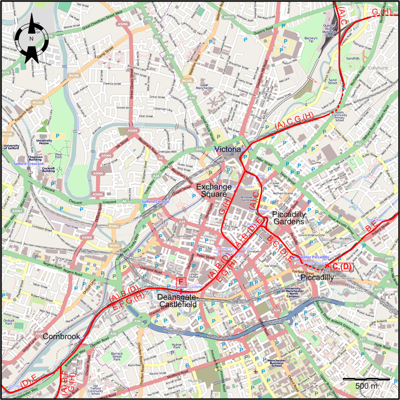 Manchester 2017 downtown tram map