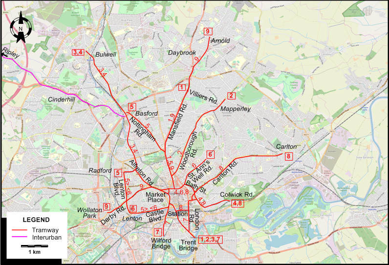 Nottingham 1927 tram map