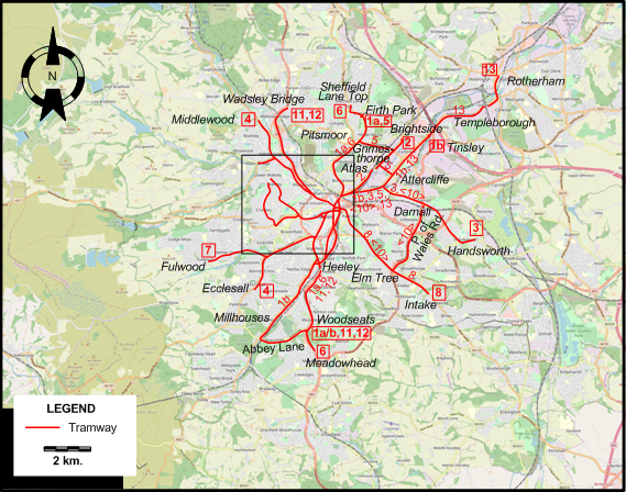 Sheffield 1948 tram map