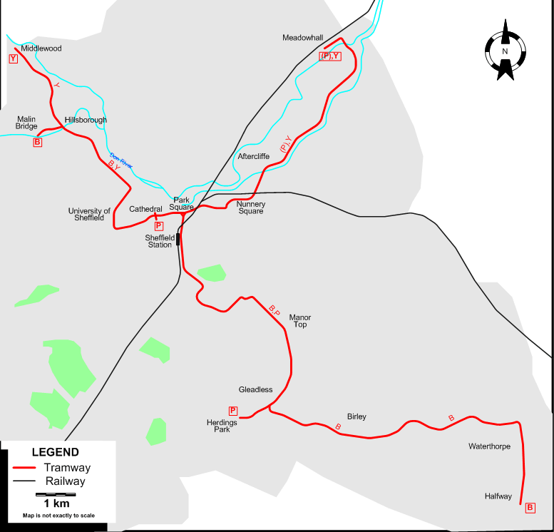 Sheffield 1995 tram map